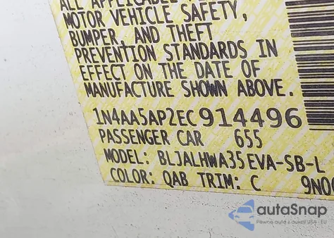 2014 Nissan Maxima 3.5 Sv z USA, uszkodzony, nr VIN 1N4AA5AP2EC914496